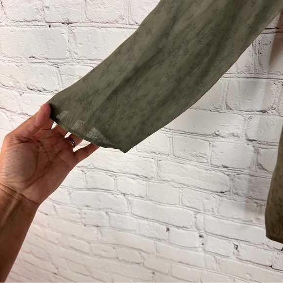 Jaeger Sweater Women Green Open Front Cardigan Floral Shrug Layer Side Split Hem - Picture 6 of 7